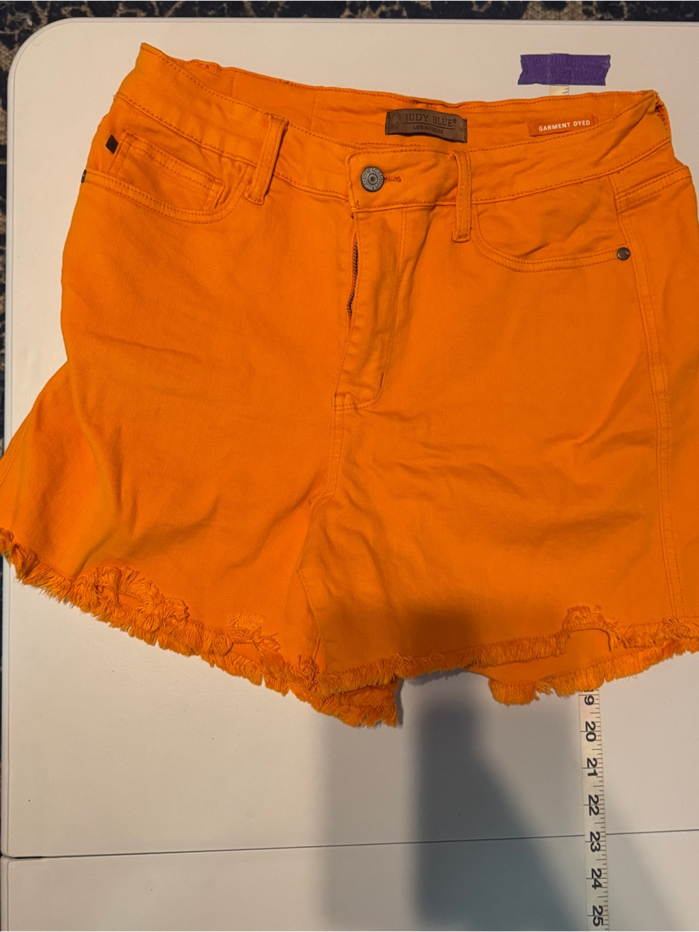 Judy Blue - Mid Rise Garment Dyed Fray Hem Shorts - Orange - 1xl